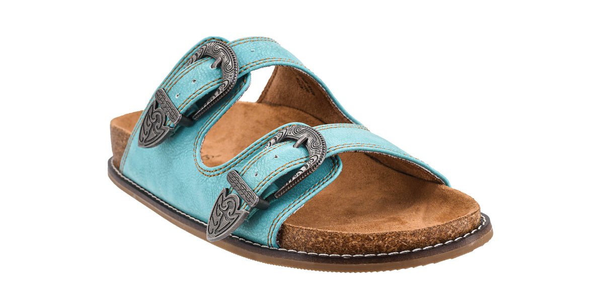 Front View Teal Sandals With Buckles