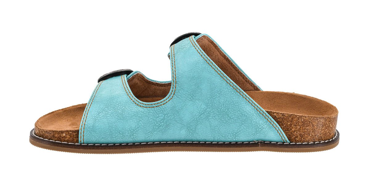 Side View Teal Ladies Sandals