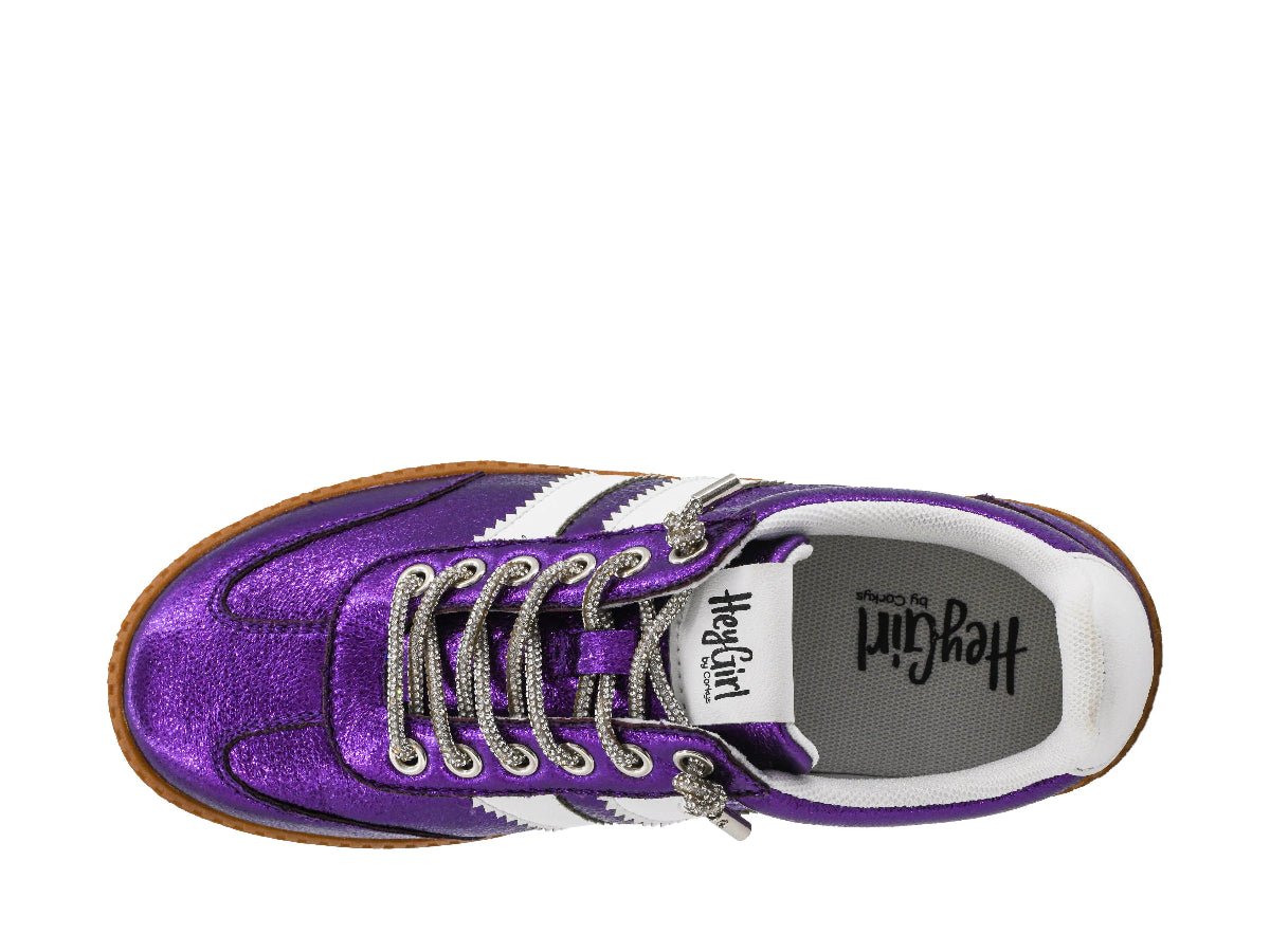 Purple Metallic Sneakers with White Accents and Silver Laces