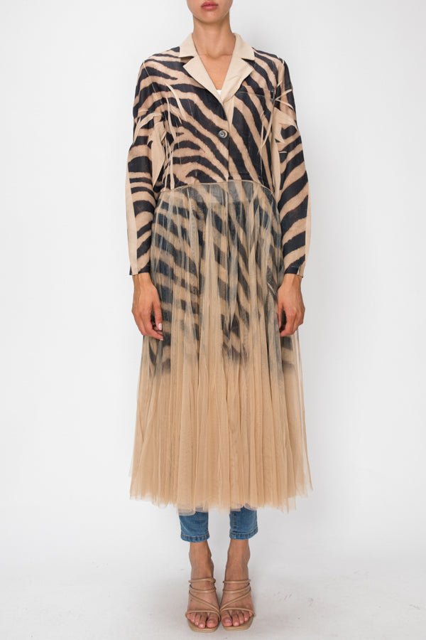 Long Zebra Cardigan Jacket in Tan And Black on a female