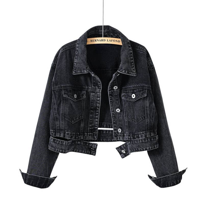 Street Women Vintage Black Crop Denim Jacket Salina Trading - Gal-Up Boutique