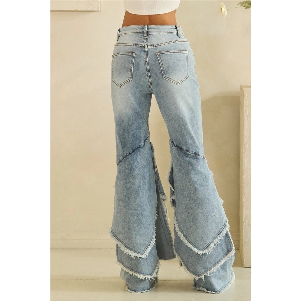Washed Tiered Frayed Hem Flare Jeans Oli & Hali - Gal-Up Boutique