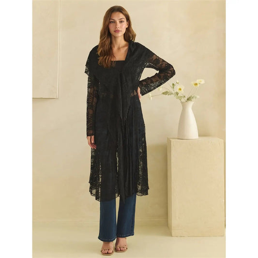 Asymmetric Scalloped Hem Lace Duster Black Oli & Hali - Gal-Up Boutique