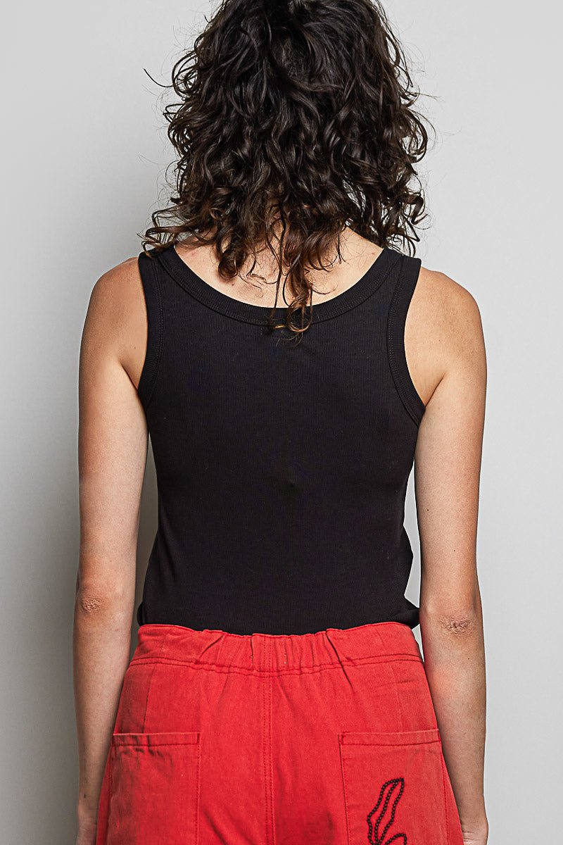 Black Women's Round Neck Ribbed Tank Top Pol Clothing - Gal-Up Boutique