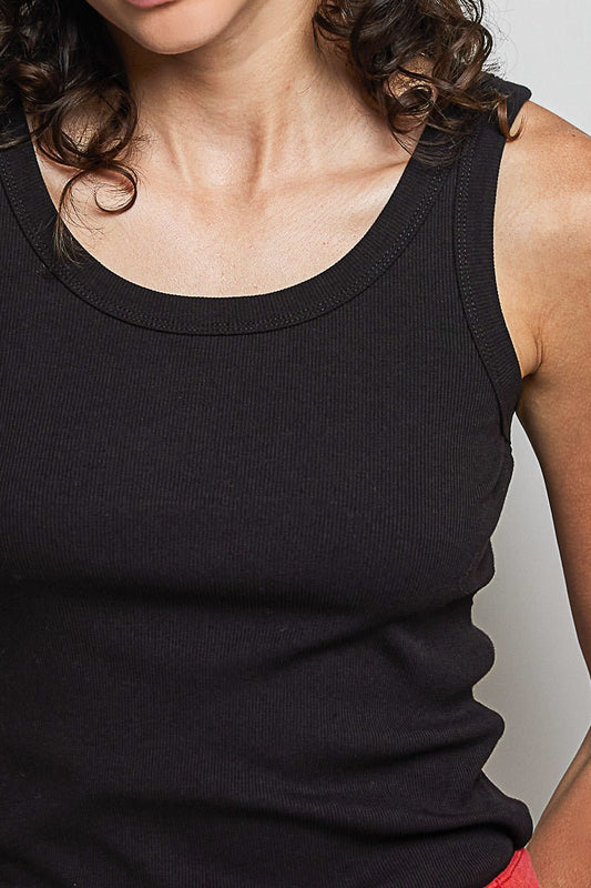 Black Women's Round Neck Ribbed Tank Top Pol Clothing - Gal-Up Boutique