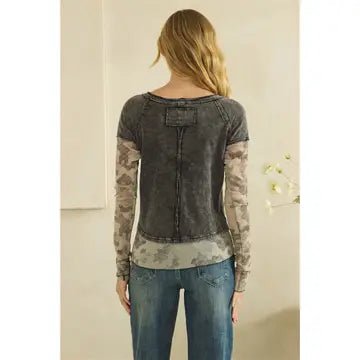 Camouflage Print Mix Layered Look Pull Over Olie & Hali - Gal-Up Boutique