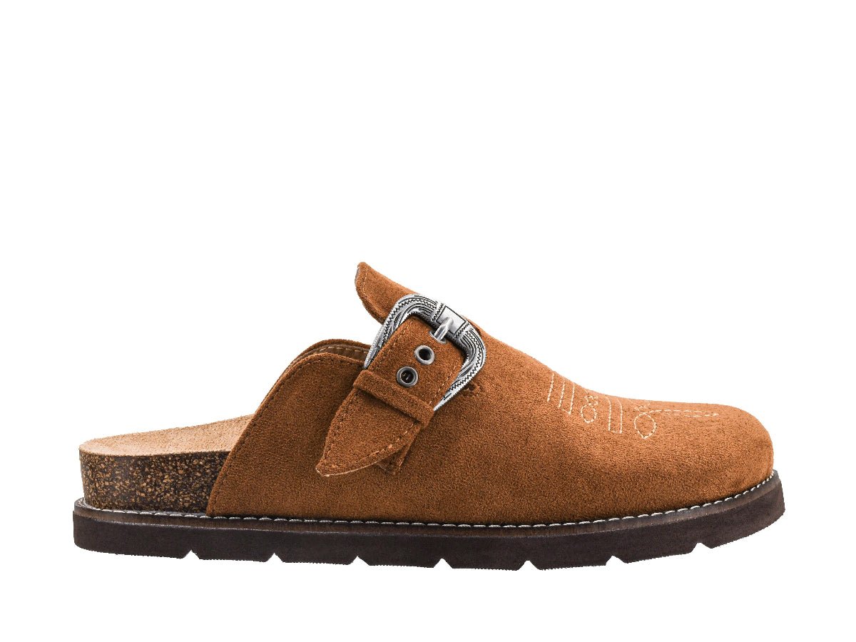 Brown Clog with Silver Buckle and Cork Insole
