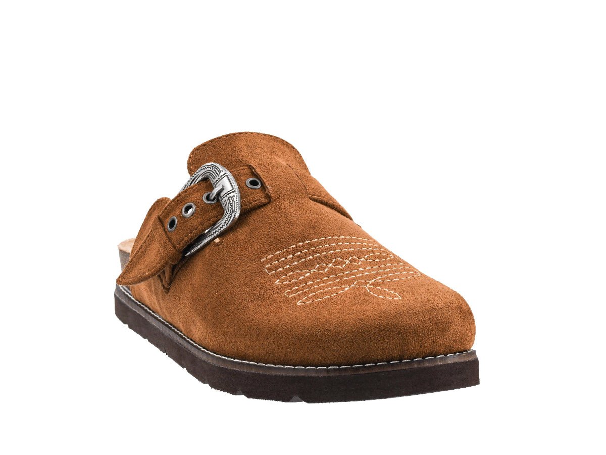 Side View Of Women's Clogs with Silver Buckle