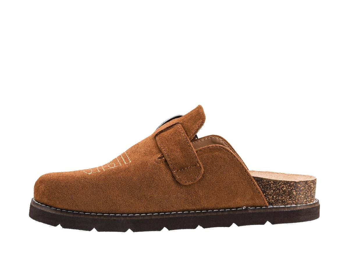 Side View of Brown Clog With Cork Cushion