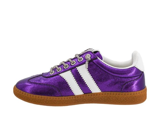 Side View Purple Metallic Sneaker with White Accents
