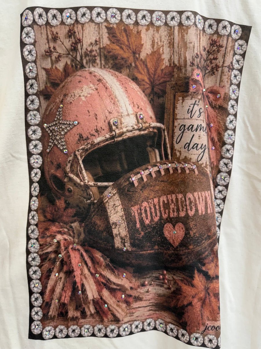 It's Game Day Touchdown Text Pink Helmet Pompoms on Graphic T