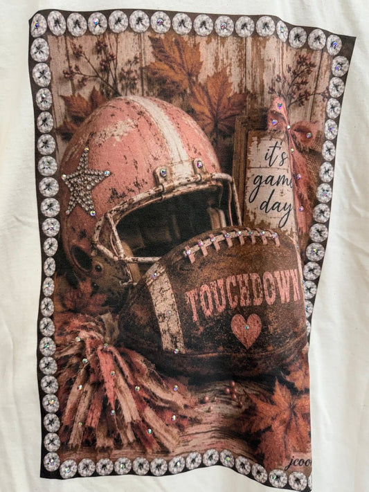 It's Game Day Touchdown Text Pink Helmet Pompoms on Graphic T