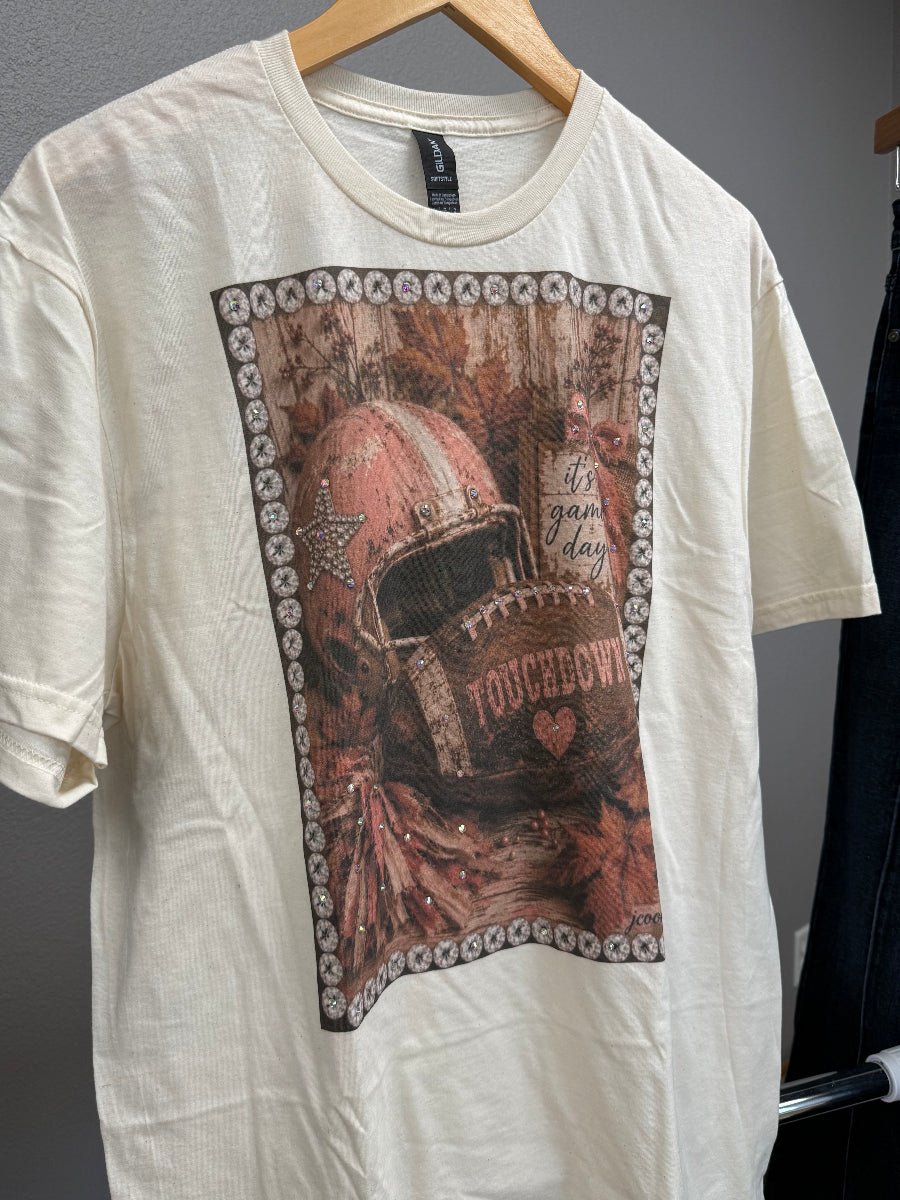 Natural T-Shirt with Pink Helmet Football and It's Game Day Graphics