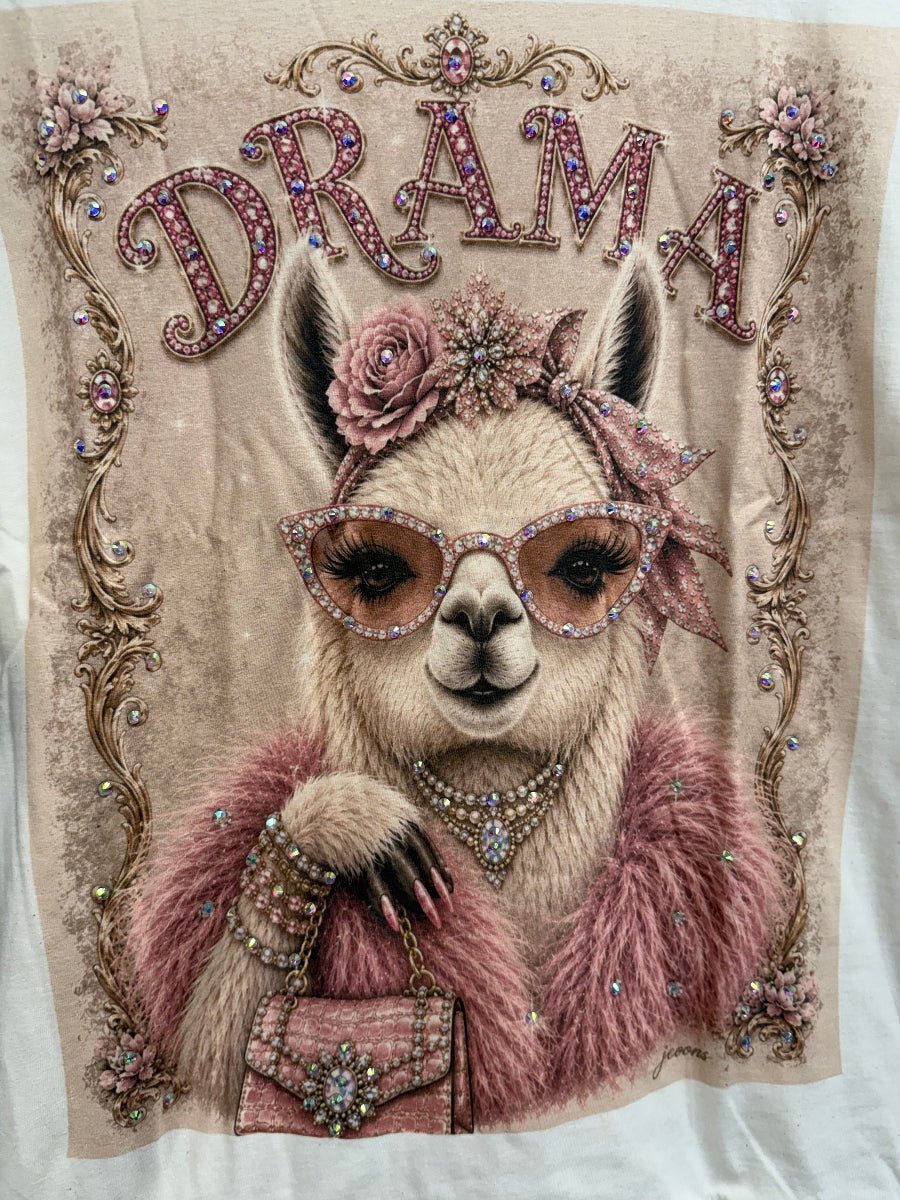 Drama Llama T Shirt Pink Brown Black