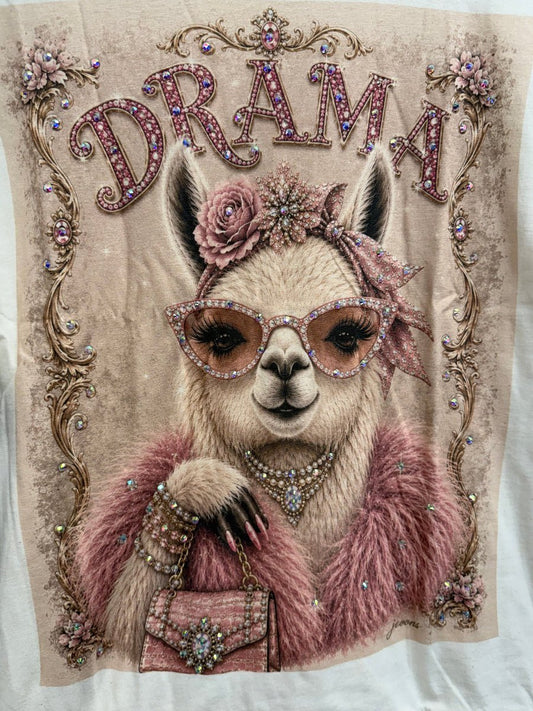 Drama Llama T Shirt Pink Brown Black