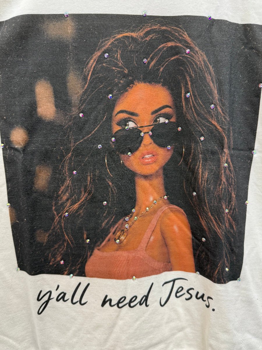 Doll Wearing Sunglasses and Jewelry Text Y'all Need Jesus