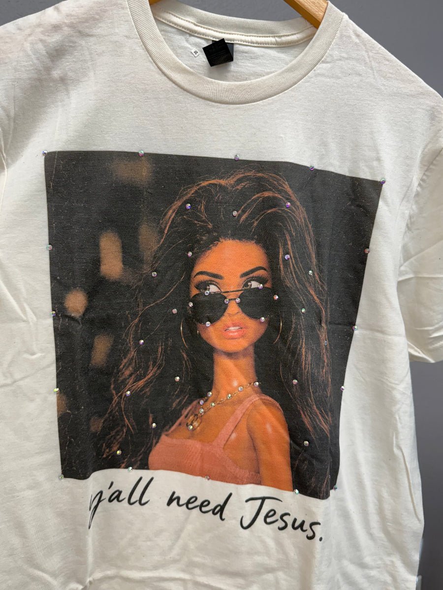 Doll With Black Hair Wearing Sunglasses Y'all Need Jesus