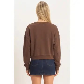 Snow Wash V-Neck Sweatshirt Dark Brown Hyfve - Gal-Up Boutique
