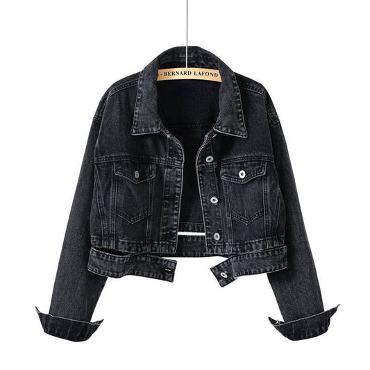 Street Women Vintage Black Crop Denim Jacket Salina Trading - Gal-Up Boutique