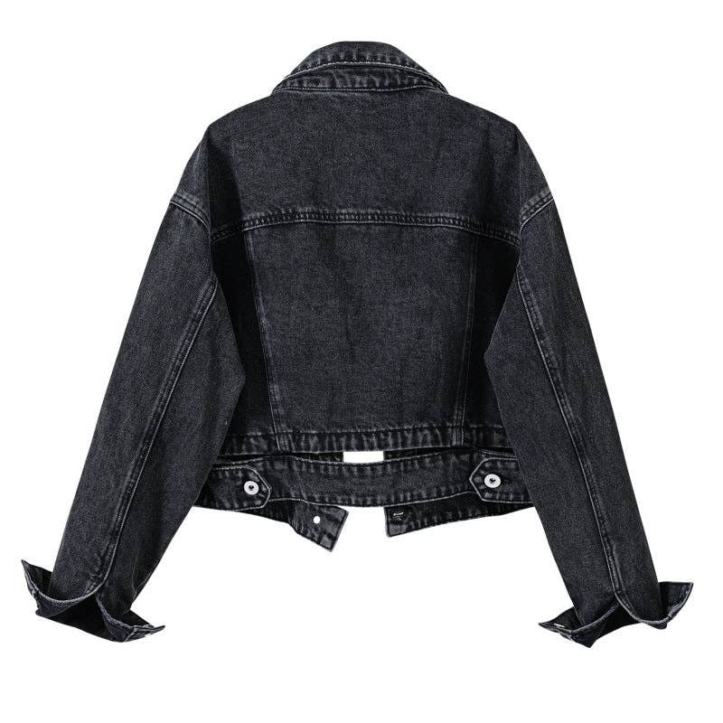 Street Women Vintage Black Crop Denim Jacket Salina Trading - Gal-Up Boutique