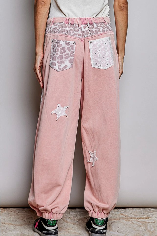 Vintage Washed French Terry Star Patch High Rise Jogger Pant - Gal-Up Boutique