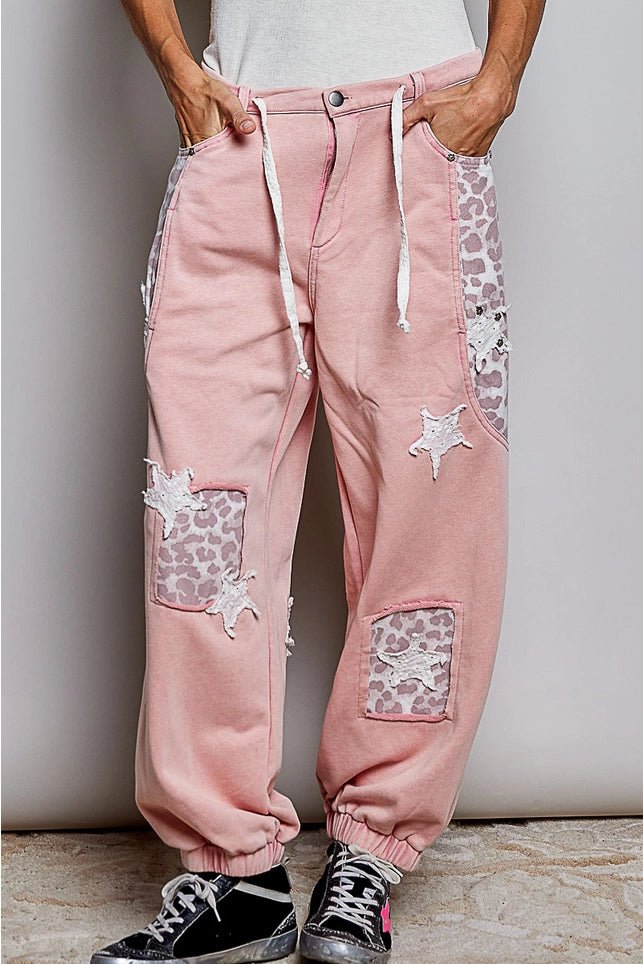 Vintage Washed French Terry Star Patch High Rise Jogger Pant - Gal-Up Boutique
