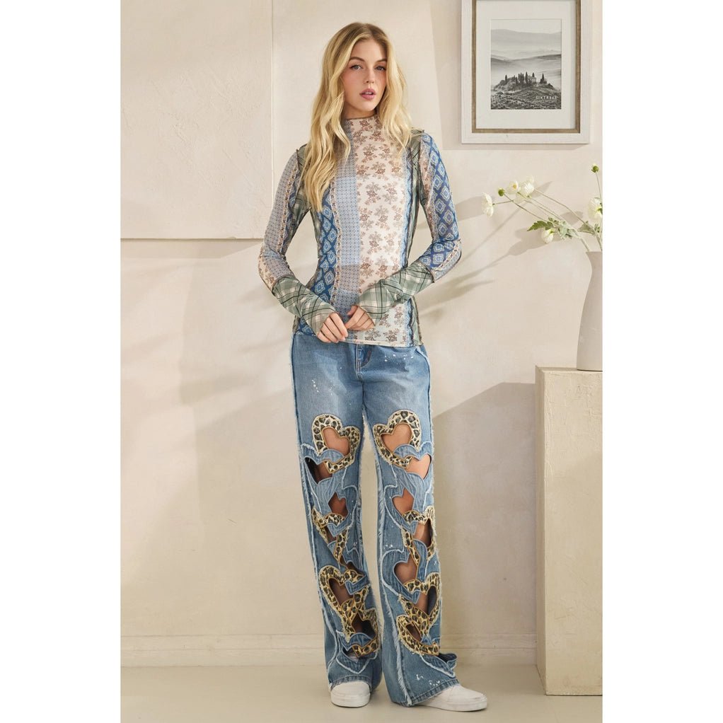 Washed Heart Cutout Blue Denim Oli & Hali - Gal-Up Boutique