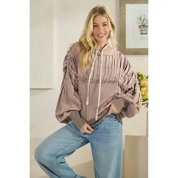 Washed Quilted Detail Hooded Pullover Sweatshirt Oli & Hali - Gal-Up Boutique