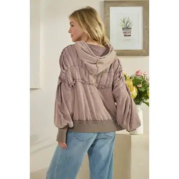 Washed Quilted Detail Hooded Pullover Sweatshirt Oli & Hali - Gal-Up Boutique