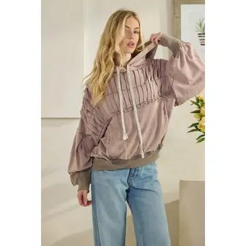 Washed Quilted Detail Hooded Pullover Sweatshirt Oli & Hali - Gal-Up Boutique