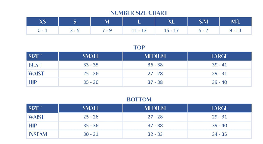 Blue B Size Chart