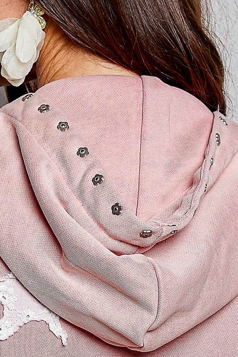 Women's Chalk Pink French Terry Hoodie Leopard Print Pol Clothing - Gal-Up Boutique