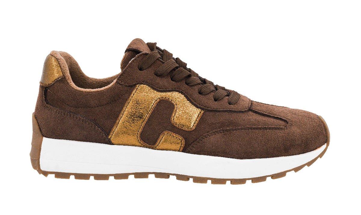 Chocolate Brown Faux Leather Sneaker with White Midsole and Brown Sole