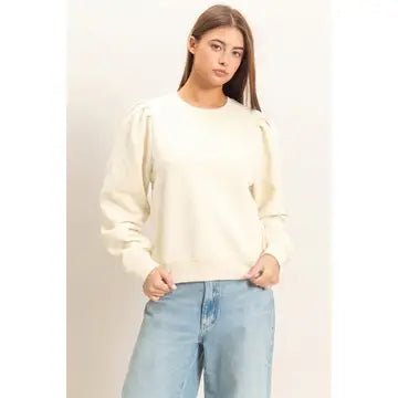 Loose Fit Cream Sweatshirt on Female Model