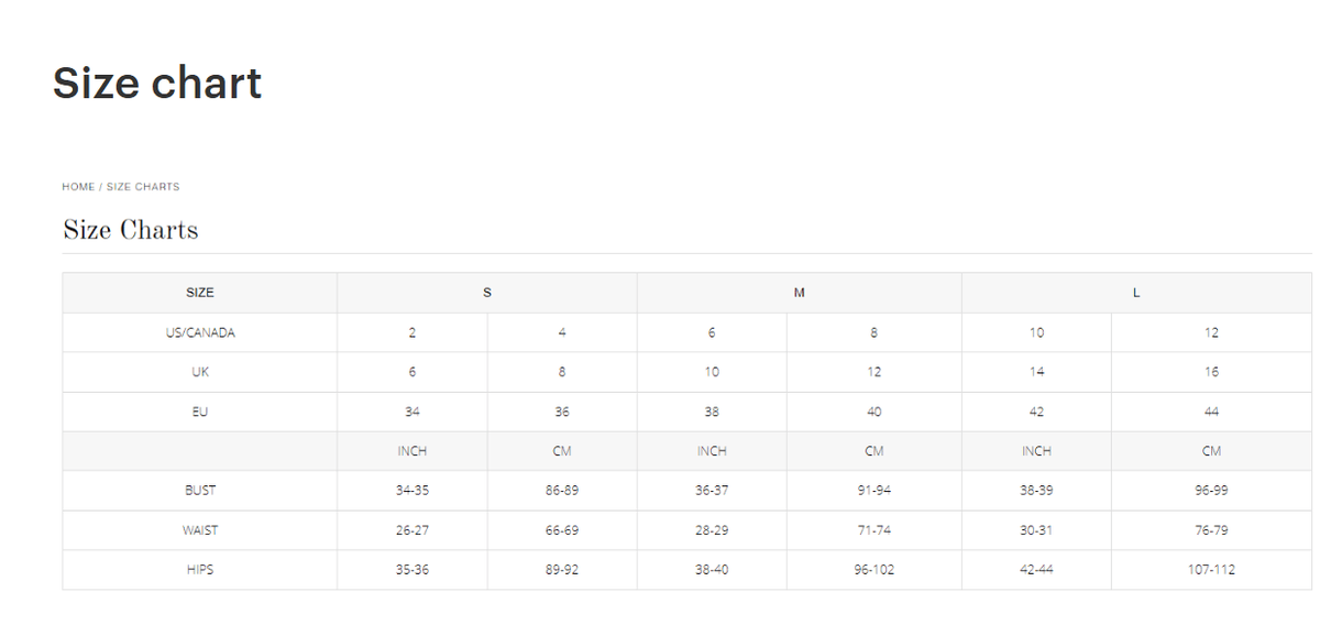 Size Chart Hyfve Clothing