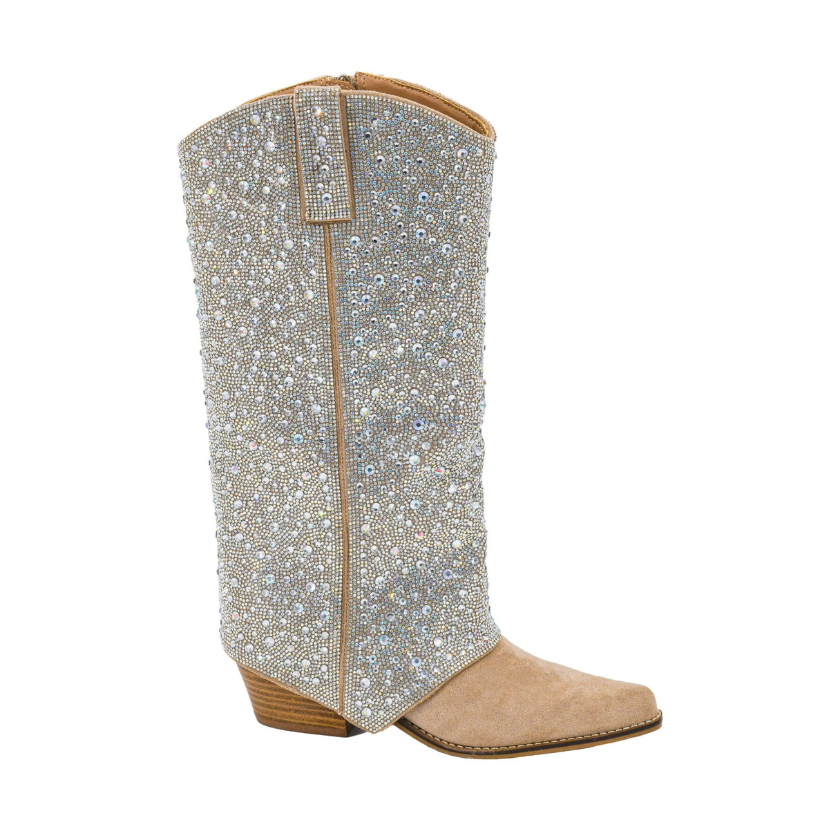 Women's Rhinestone And Sand Color Tall Boot What The Cuff Corkys - Gal-Up Boutique