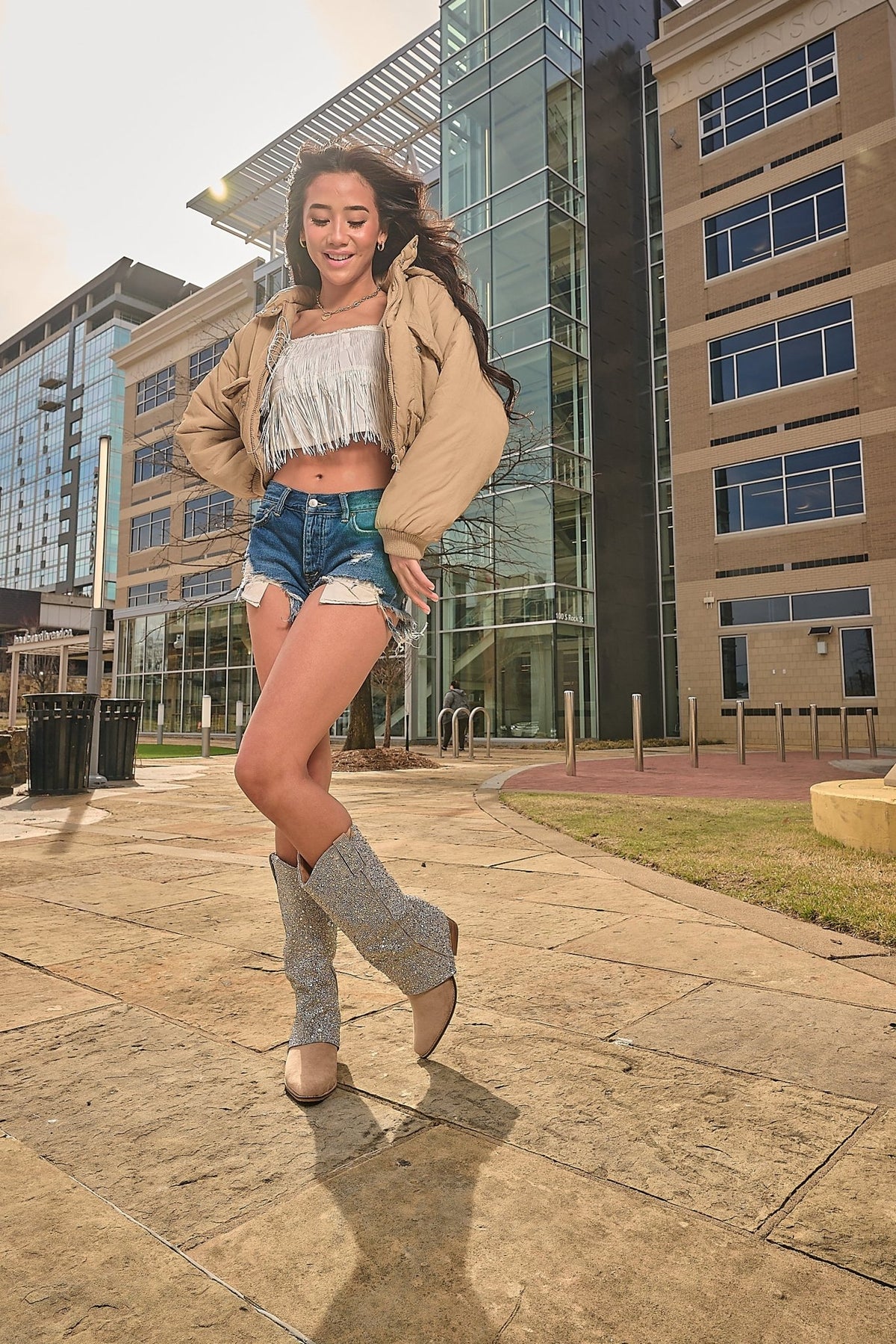 Women's Rhinestone And Sand Color Tall Boot What The Cuff Corkys - Gal-Up Boutique