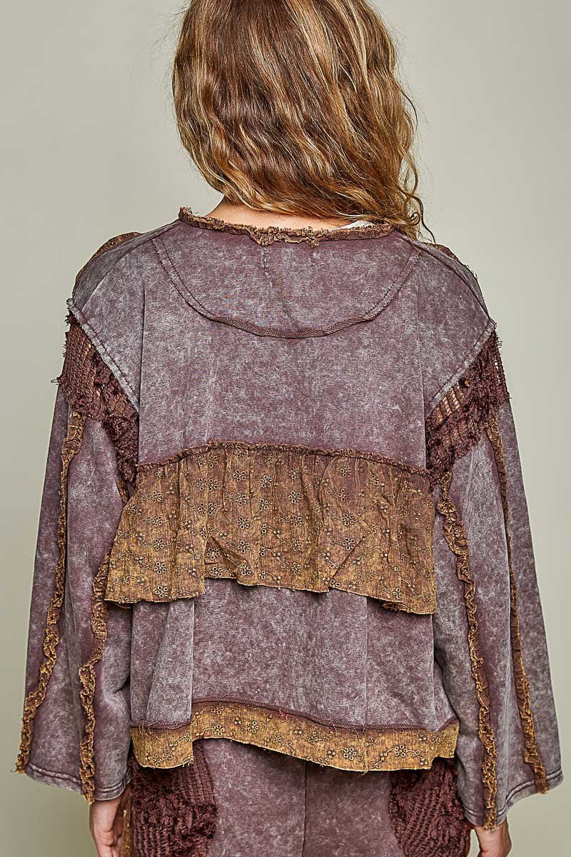 Women's Washed Cocoa Pullover Top Relaxed Fit Pol Clothing - Gal-Up Boutique
