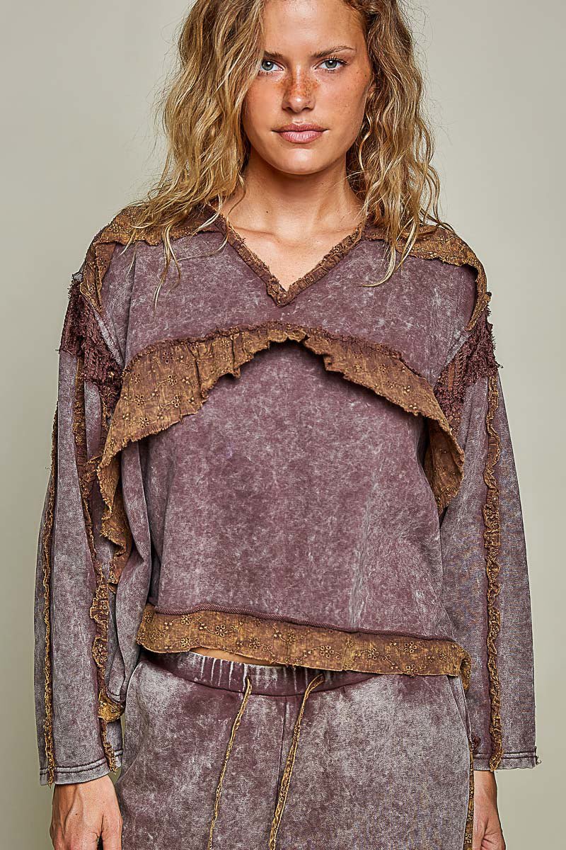 Women's Washed Cocoa Pullover Top Relaxed Fit Pol Clothing - Gal-Up Boutique
