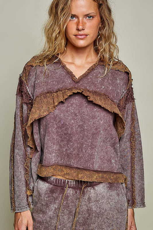 Women's Washed Cocoa Pullover Top Relaxed Fit Pol Clothing - Gal-Up Boutique